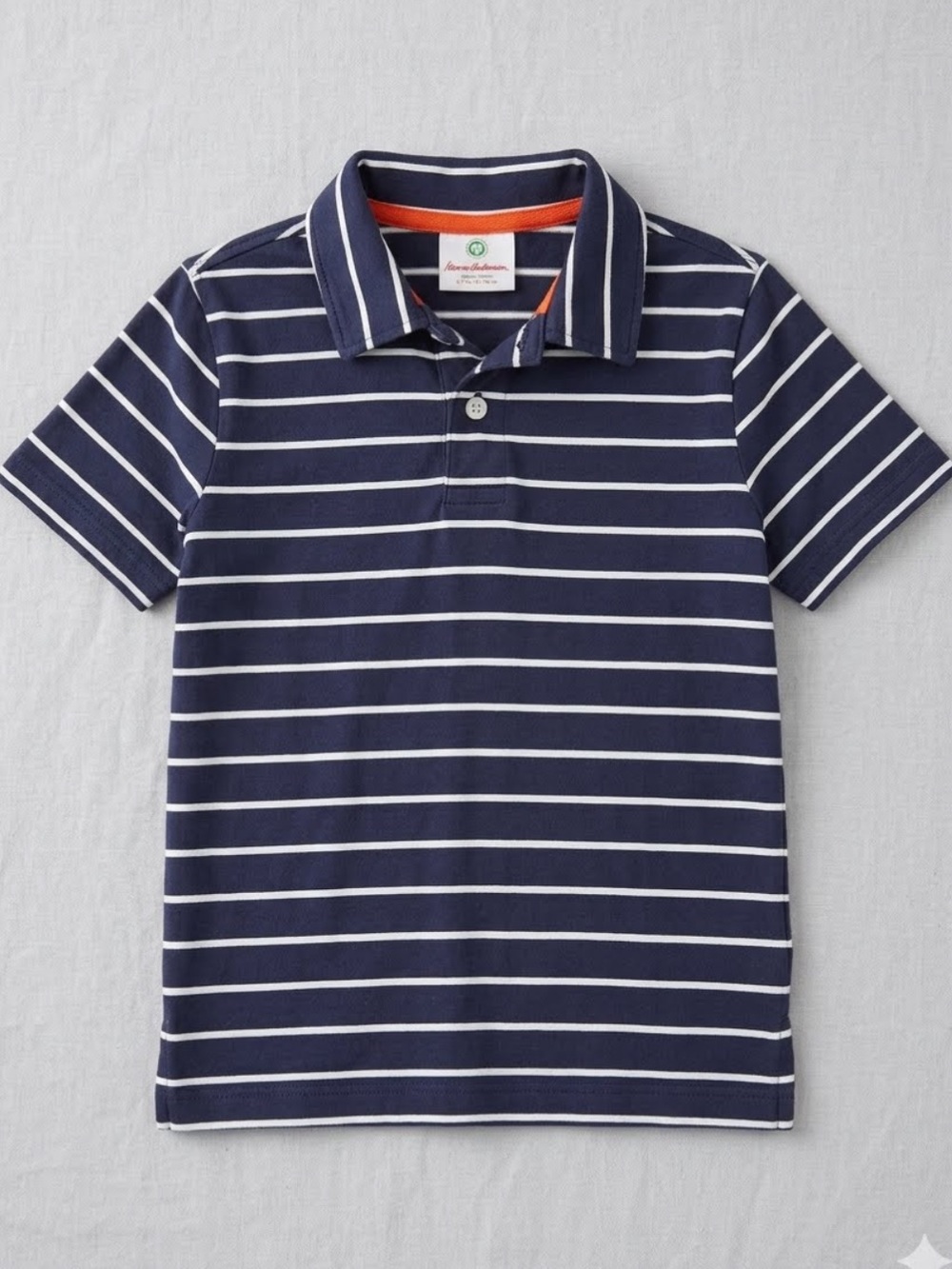 Hanna Andersson Boys Navy and White Striped Polo - 100% cotton - school